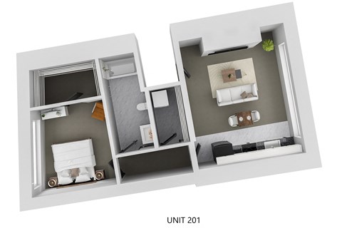 Floor plan for 1 bed, 1 bath, 760 sqft